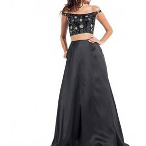 NEW RACHEL ALLAN floral embroidered two-piece mikado gown in black